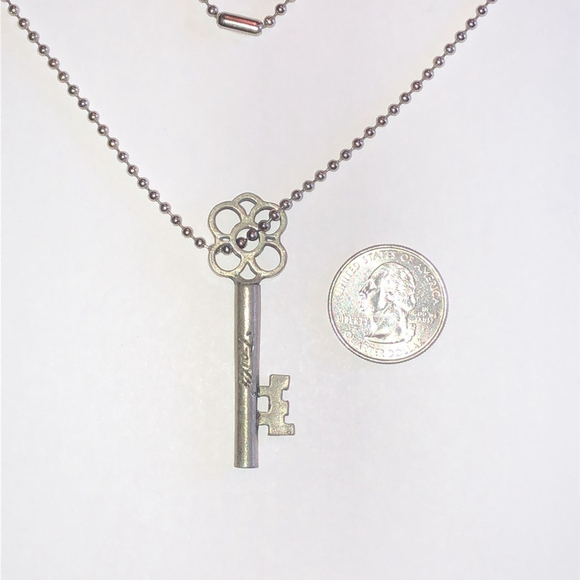 Silver Tone Ball Chain Pewter Faith Skeleton Key Boho Necklace - Picture 5 of 7